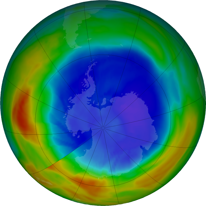 Antarctic ozone map for 08 September 2025